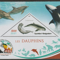 Madagascar 2019 Darwin 160th Anniversary of Publication of The Origin of Species - Dolphins #3 perf deluxe sheet containing one triangular value unmounted mint