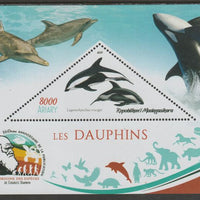 Madagascar 2019 Darwin 160th Anniversary of Publication of The Origin of Species - Dolphins #4 perf deluxe sheet containing one triangular value unmounted mint