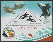 Madagascar 2019 Darwin 160th Anniversary of Publication of The Origin of Species - Dolphins #4 perf deluxe sheet containing one triangular value unmounted mint
