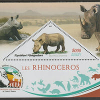 Madagascar 2019 Darwin 160th Anniversary of Publication of The Origin of Species - Rhinos #1 perf deluxe sheet containing one triangular value unmounted mint