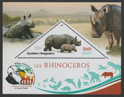 Madagascar 2019 Darwin 160th Anniversary of Publication of The Origin of Species - Rhinos #2 perf deluxe sheet containing one triangular value unmounted mint