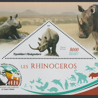 Madagascar 2019 Darwin 160th Anniversary of Publication of The Origin of Species - Rhinos #3 perf deluxe sheet containing one triangular value unmounted mint