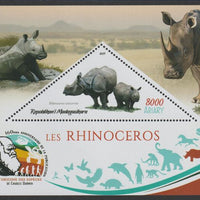 Madagascar 2019 Darwin 160th Anniversary of Publication of The Origin of Species - Rhinos #4 perf deluxe sheet containing one triangular value unmounted mint