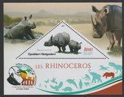 Madagascar 2019 Darwin 160th Anniversary of Publication of The Origin of Species - Rhinos #4 perf deluxe sheet containing one triangular value unmounted mint