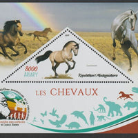 Madagascar 2019 Darwin 160th Anniversary of Publication of The Origin of Species - Horses #1 perf deluxe sheet containing one triangular value unmounted mint
