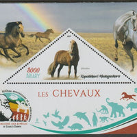 Madagascar 2019 Darwin 160th Anniversary of Publication of The Origin of Species - Horses #2 perf deluxe sheet containing one triangular value unmounted mint