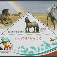 Madagascar 2019 Darwin 160th Anniversary of Publication of The Origin of Species - Horses #3 perf deluxe sheet containing one triangular value unmounted mint