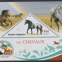 Madagascar 2019 Darwin 160th Anniversary of Publication of The Origin of Species - Horses #4 perf deluxe sheet containing one triangular value unmounted mint