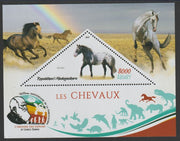 Madagascar 2019 Darwin 160th Anniversary of Publication of The Origin of Species - Horses #4 perf deluxe sheet containing one triangular value unmounted mint