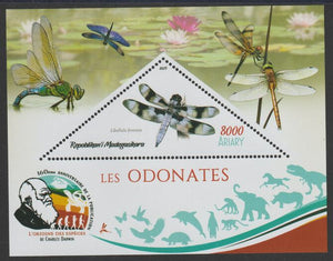 Madagascar 2019 Darwin 160th Anniversary of Publication of The Origin of Species - Dragon Flies #3 perf deluxe sheet containing one triangular value unmounted mint