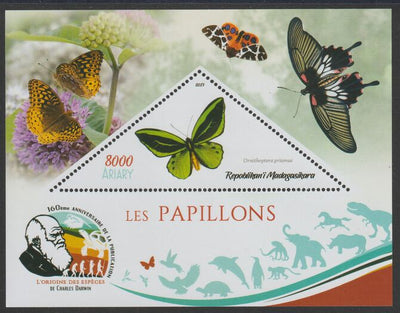 Madagascar 2019 Darwin 160th Anniversary of Publication of The Origin of Species - Butterflies #2 perf deluxe sheet containing one triangular value unmounted mint