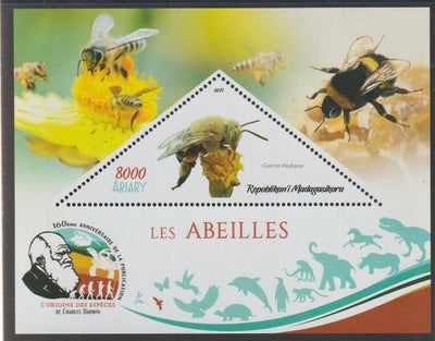 Madagascar 2019 Darwin 160th Anniversary of Publication of The Origin of Species - Bees #1 perf deluxe sheet containing one triangular value unmounted mint
