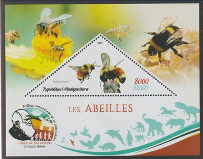 Madagascar 2019 Darwin 160th Anniversary of Publication of The Origin of Species - Bees #2 perf deluxe sheet containing one triangular value unmounted mint