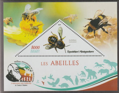 Madagascar 2019 Darwin 160th Anniversary of Publication of The Origin of Species - Bees #3 perf deluxe sheet containing one triangular value unmounted mint