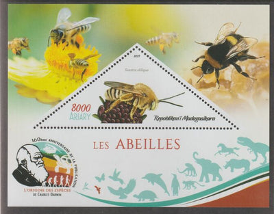 Madagascar 2019 Darwin 160th Anniversary of Publication of The Origin of Species - Bees #4 perf deluxe sheet containing one triangular value unmounted mint