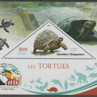 Madagascar 2019 Darwin 160th Anniversary of Publication of The Origin of Species - Turtles #3 perf deluxe sheet containing one triangular value unmounted mint