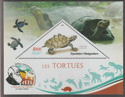 Madagascar 2019 Darwin 160th Anniversary of Publication of The Origin of Species - Turtles #4 perf deluxe sheet containing one triangular value unmounted mint