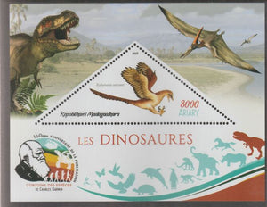 Madagascar 2019 Darwin 160th Anniversary of Publication of The Origin of Species - Dinosaurs #4 perf deluxe sheet containing one triangular value unmounted mint