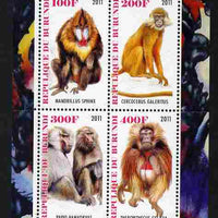 Burundi 2011 Fauna of the World - Monkeys perf sheetlet containing 4 values unmounted mint