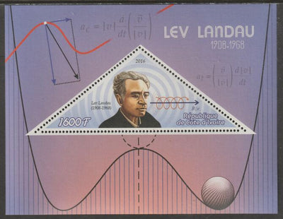 Ivory Coast 2016,Lev Landau perf deluxe sheet containing one triangular value unmounted mint