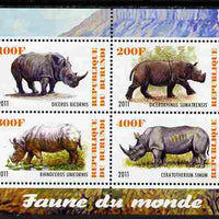Burundi 2011 Fauna of the World - Rhinoceros perf sheetlet containing 4 values unmounted mint