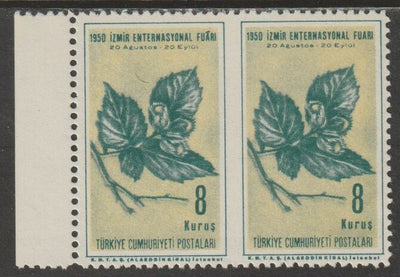 Turkey 1950 International Fair 8k Hazel Nut unmounted mint horiz pair imperf between
