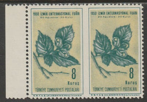 Turkey 1950 International Fair 8k Hazel Nut unmounted mint horiz pair imperf between