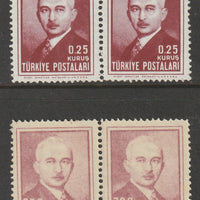 Turkey 1946 Ataturk 0.25k def unmounted mint horiz pair with superb total off-set on reverse, SG 1347