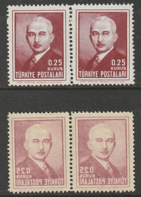 Turkey 1946 Ataturk 0.25k def unmounted mint horiz pair with superb total off-set on reverse, SG 1347