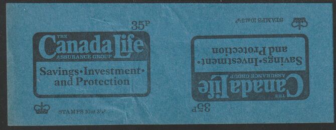 Great Britain 1974 Canada Life 35p booklet front cover proof pair on blue card in uncut tete-beche format, minor wrinkles