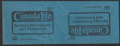 Great Britain 1974 Canada Life 35p booklet front cover proof pair on blue card in uncut tete-beche format, minor wrinkles