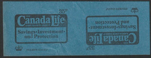 Great Britain 1974 Canada Life 35p booklet front cover proof pair on blue card in uncut tete-beche format, minor wrinkles