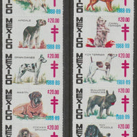 Cinderella - Mexico 1988-89 Anti TB label perf strip of 10 depicting Dogs, unmounted mint