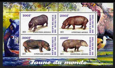 Burundi 2011 Fauna of the World - Hippos perf sheetlet containing 4 values unmounted mint