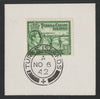 Turks & Caicos Islands 1938 KG6 Raking Salt 1/2d green,SG 195 on piece with full strike of Madame Joseph forged postmark type 427