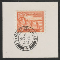 Turks & Caicos Islands 1938 KG6 Raking Salt 2.5d orange,SG 199 on piece with full strike of Madame Joseph forged postmark type 427