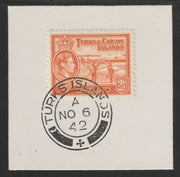 Turks & Caicos Islands 1938 KG6 Raking Salt 2.5d orange,SG 199 on piece with full strike of Madame Joseph forged postmark type 427