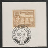 Turks & Caicos Islands 1938 KG6 Raking Salt 1s yellow-bistre,SG 202 on piece with full strike of Madame Joseph forged postmark type 427