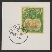 St Helena 1922-37 KG5 Badge Issue 5s on piece with full strike of Madame Joseph forged postmark type 340