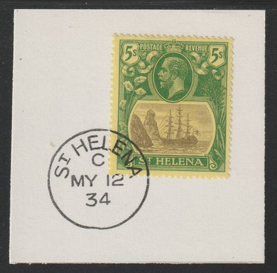 St Helena 1922-37 KG5 Badge Issue 5s on piece with full strike of Madame Joseph forged postmark type 340