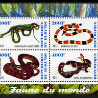 Burundi 2011 Fauna of the World - Reptiles - Snakes #3 perf sheetlet containing 4 values unmounted mint
