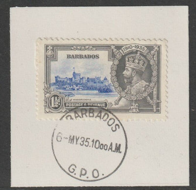 Barbados 1935 Silver Jubilee 1.5d on piece with full strike of Madame Joseph forged postmark type 46