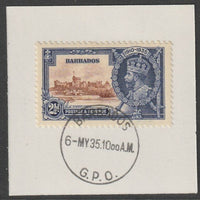 Barbados 1935 Silver Jubilee 2.5d on piece with full strike of Madame Joseph forged postmark type 46