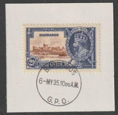 Barbados 1935 Silver Jubilee 2.5d on piece with full strike of Madame Joseph forged postmark type 46