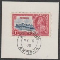 Antigua 1935 KG5 Silver Jubilee 1d on piece with full strike of Madame Joseph forged postmark type 16