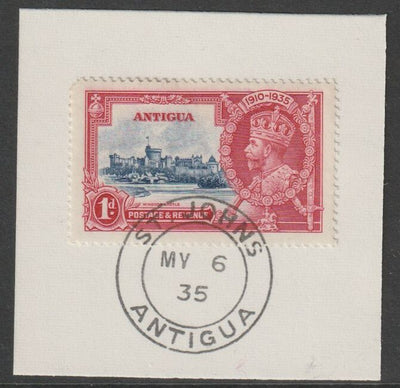 Antigua 1935 KG5 Silver Jubilee 1d on piece with full strike of Madame Joseph forged postmark type 16