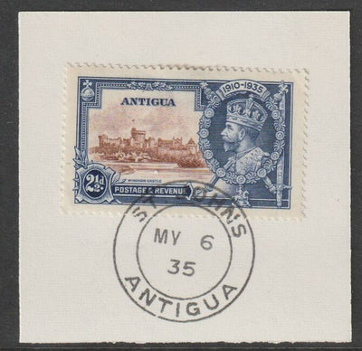 Antigua 1935 KG5 Silver Jubilee 2.5d on piece with full strike of Madame Joseph forged postmark type 16