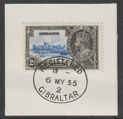 Gibraltar 1935 KG5 Silver Jubilee 2d on piece with full strike of Madame Joseph forged postmark type 185