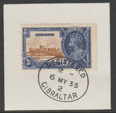 Gibraltar 1935 KG5 Silver Jubilee 3d on piece with full strike of Madame Joseph forged postmark type 185