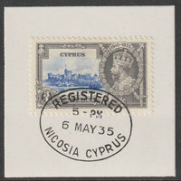 Cyprus 1935 KG5 Silver Jubilee 3/4pi on piece with full strike of Madame Joseph forged postmark type 132